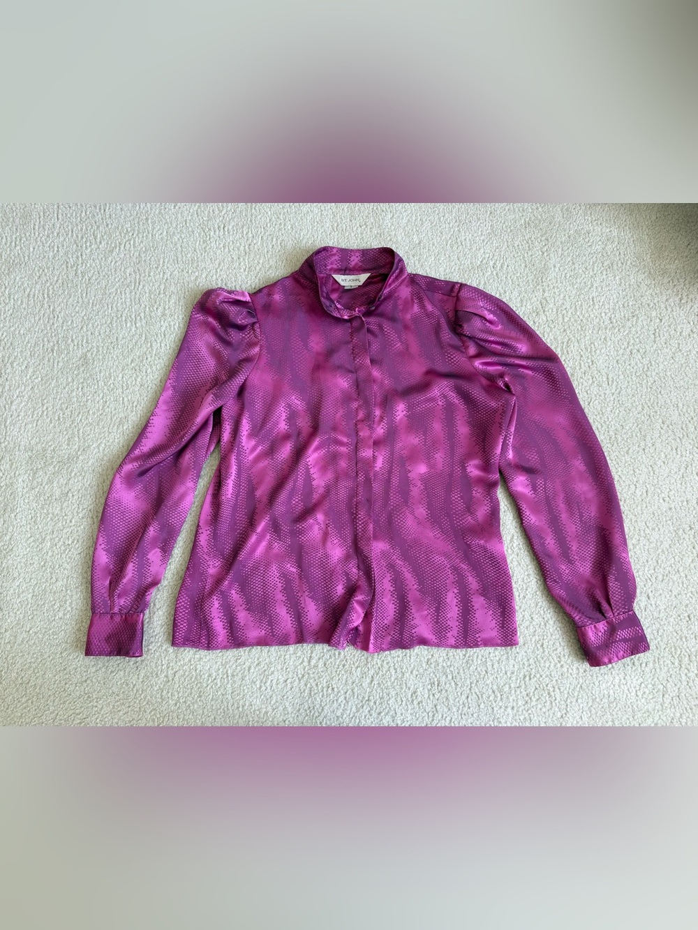 St. John vintage 80s animal print magenta purple lightweight blouse sz 8 retro